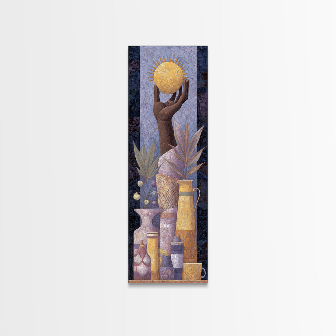 Mystic Hand Holding a Tiny Sun Canvas Print, Boho Art, Luxury Decor, Living Room Decor, Fine Art, Bohemian, Digital Art, BOH-1x3-18
