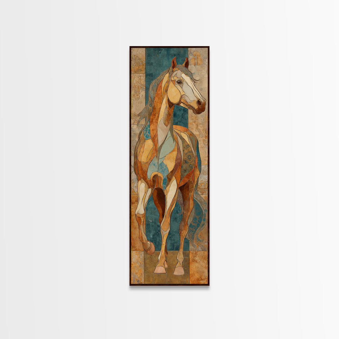 Wild Horse in Dusty Golden Light Framed Canvas Print, Boho Art, Digital Wall Art, Living Room Decor, Fine Art, Bohemian, BOH-1x3-20