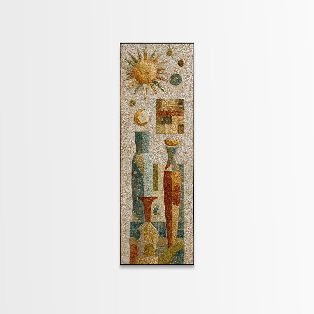Sun and Moon Celestial Folk Motif Canvas Print, Boho Art, Neutral Decor, Living Room Decor, Fine Art, Bohemian, Wall Decor, BOH-1x3-22