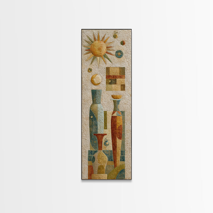 Sun and Moon Celestial Folk Motif Canvas Print, Boho Art, Neutral Decor, Living Room Decor, Fine Art, Bohemian, Wall Decor, BOH-1x3-22