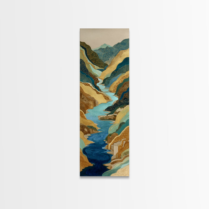 Earth Tone Mountain and River Abstraction Canvas Print, Boho Art, Wall Art Print, Living Room Decor, Fine Art, Bohemian, BOH-1x3-23