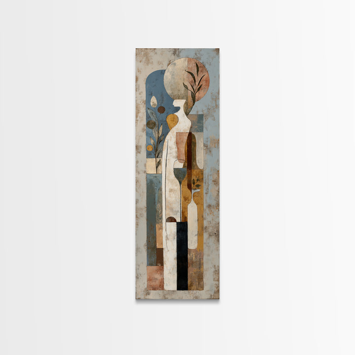 Minimal Black Line Figure Framed Canvas Print, Boho Art, Boho, Living Room Decor, Oil Painting, Bohemian, Wall Art Print, BOH-1x3-24