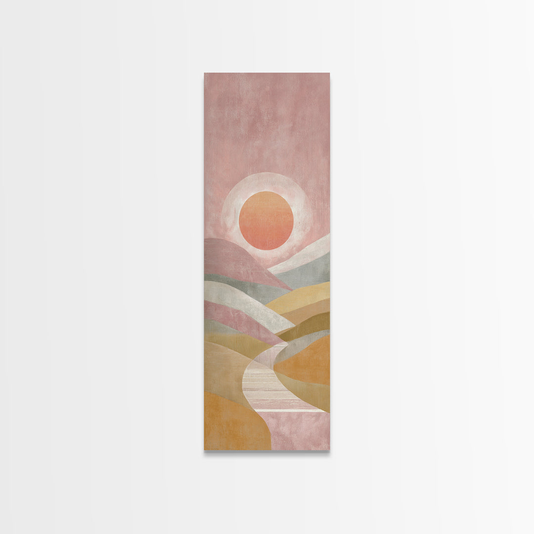 Sunrise over Rolling Dunes in Muted Peach Canvas Print, Boho Art, Wall Art Print, Living Room Decor, Fine Art, Bohemian, BOH-1x3-33
