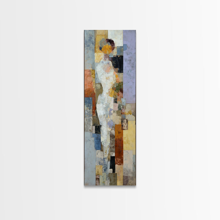 Organic Shape Collage Framed Canvas Print, Boho Art, Wallart, Living Room Decor, Abstract Art, Bohemian, Living Room Wall Art, BOH-1x3-36