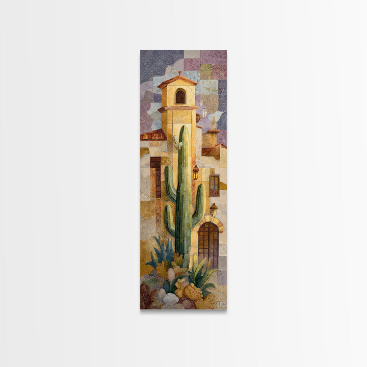 Desert Sun with Cactus and Warm Clay Canvas Print, Boho Art, Art Print, Living Room Decor, Oil Painting, Bohemian, BOH-1x3-37