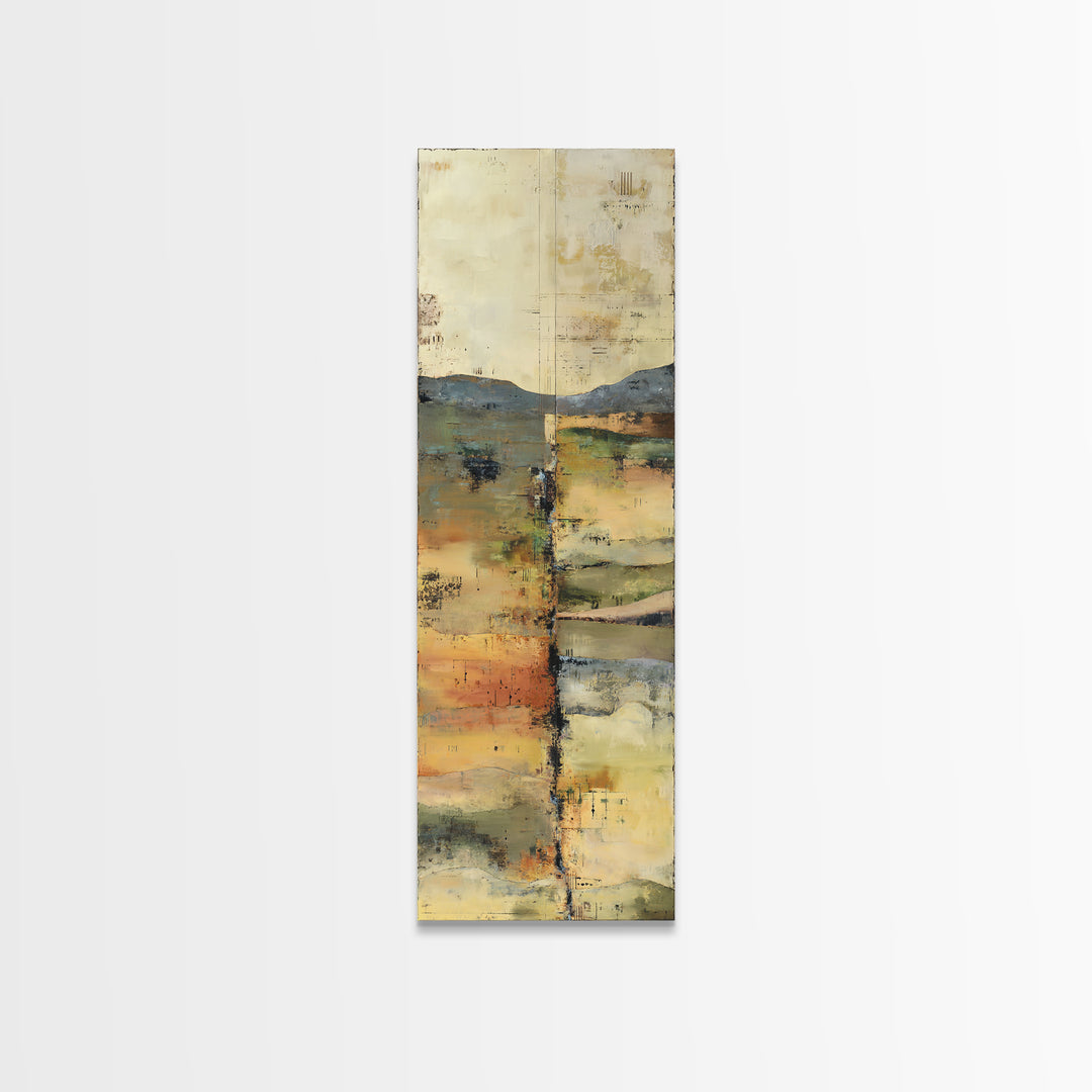 Earth Tone Mountain and River Abstraction Framed Canvas Print, Boho Art, Wall Art Set, Living Room Decor, Fine Art, Bohemian, BOH-1x3-47