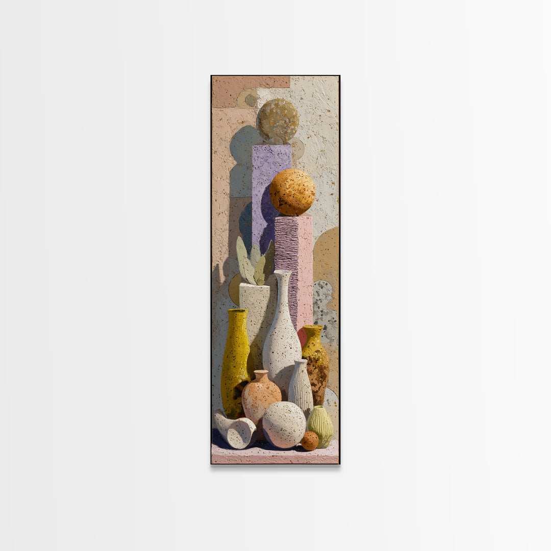 Abstract Clay Shapes Framed Canvas Print, Boho Art, Digital Print, Living Room Decor, Abstract Art, Bohemian, Gallery Decor, BOH-1x3-52