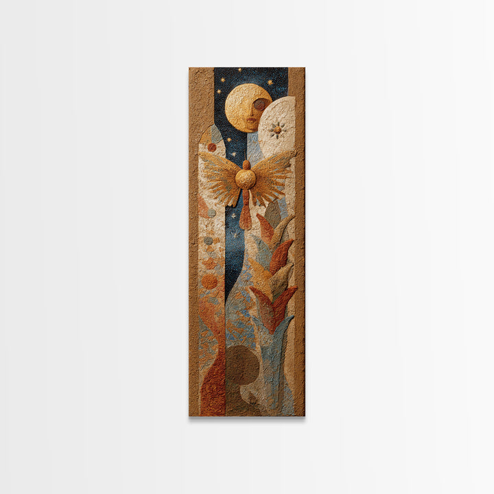 Golden Moth with Moon and Stars Framed Canvas Print, Boho Art, Prints, Living Room Decor, Fine Art, Bohemian, Abstract Art, BOH-1x3-53