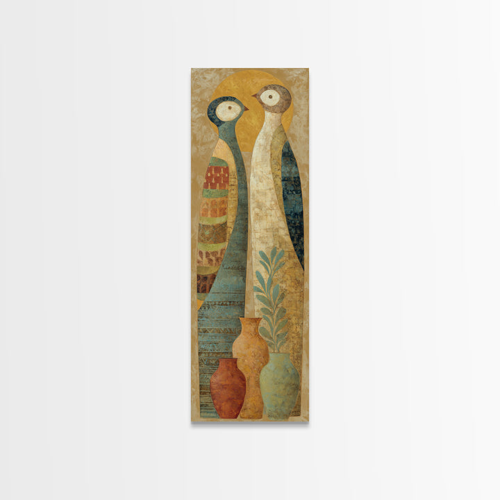 Boho Bird Pair Canvas Print, Boho Art, Modern Wall Art, Living Room Decor, Fine Art, Bohemian, Textured Painting, BOH-1x3-56