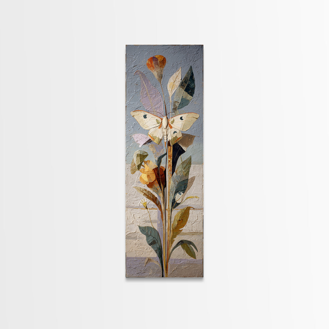 Golden Moth with Moon and Stars Canvas Print, Boho Art, Mid Century Modern, Living Room Decor, Bohemian, Boho Wall Art, BOH-1x3-77