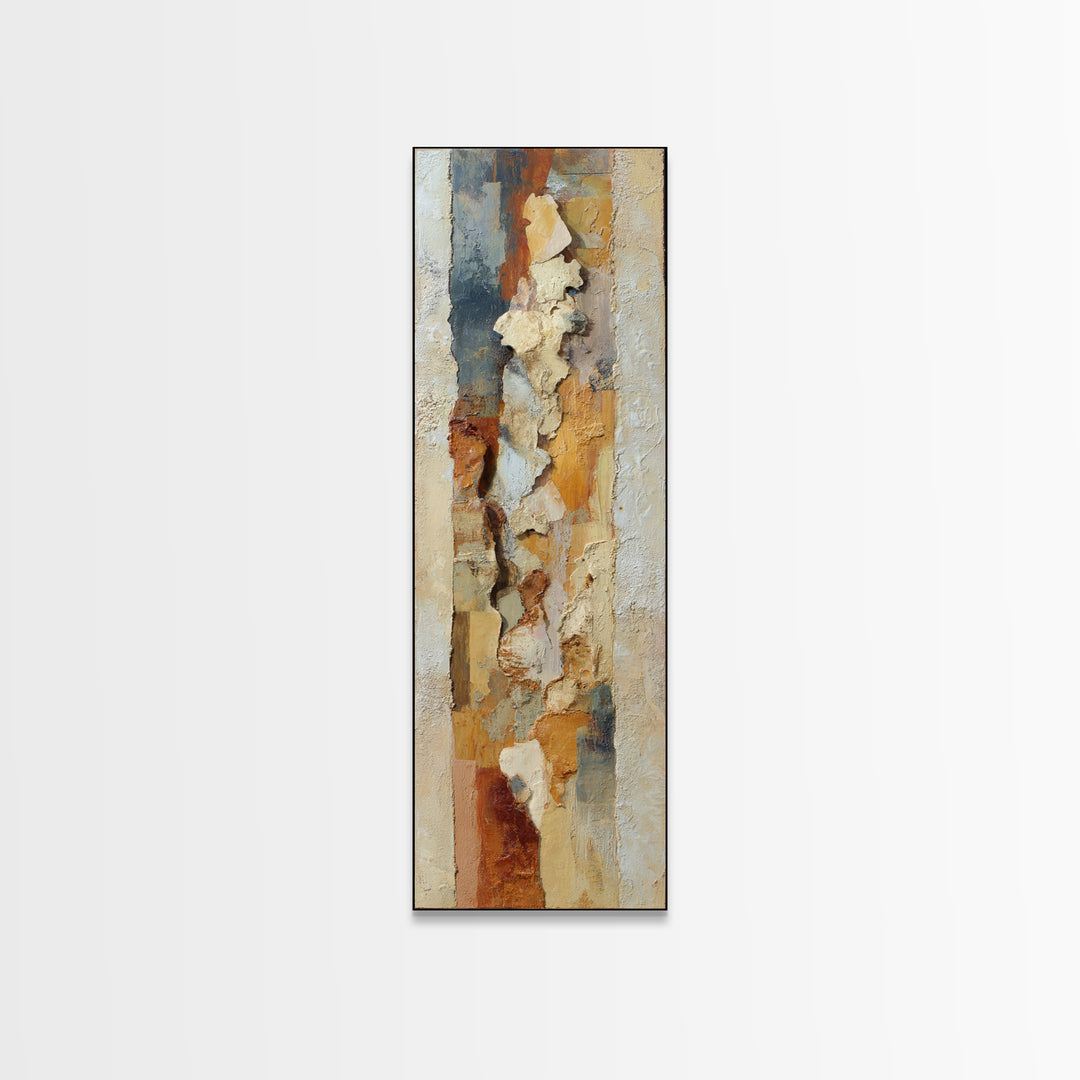 Organic Shape Collage Framed Canvas Print, Boho Art, Boho Decor, Living Room Decor, Fine Art, Bohemian, Textured Painting, BOH-1x3-84
