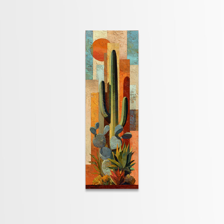 Desert Sun with Cactus and Warm Clay Canvas Print, Boho Art, Canvas Art, Living Room Decor, Fine Art, Bohemian, Wall Art Set, BOH-1x3-85