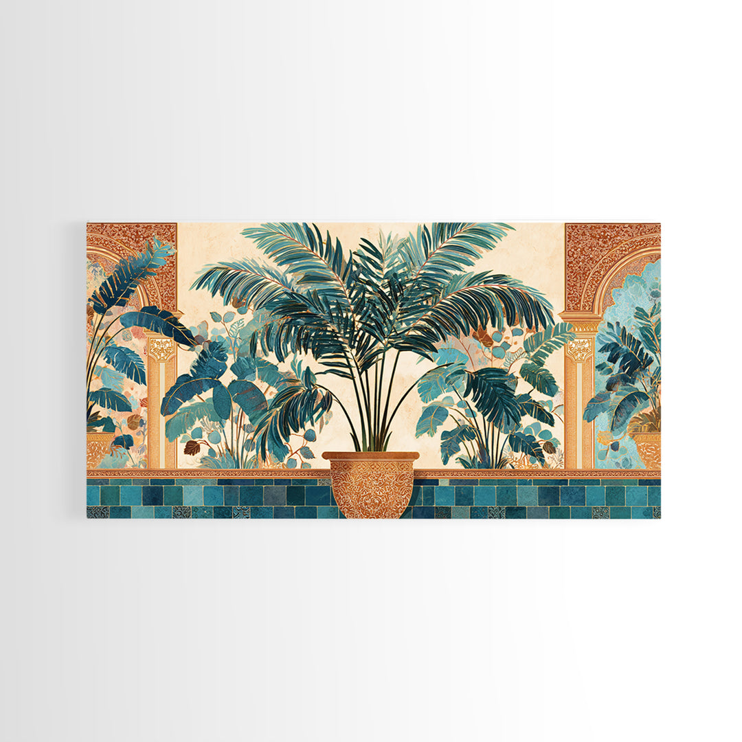 Terracotta Palm Leaves Framed Canvas Print, Boho Art, Wallart, Living Room Decor, Fine Art, Bohemian, Living Room Wall Art, BOH-2x1-1