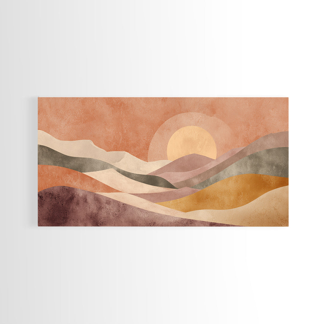 Sunrise over Rolling Dunes in Muted Peach Canvas Print, Boho Art, Art Deco, Living Room Decor, Bohemian, Modern Wall Art, BOH-2x1-17