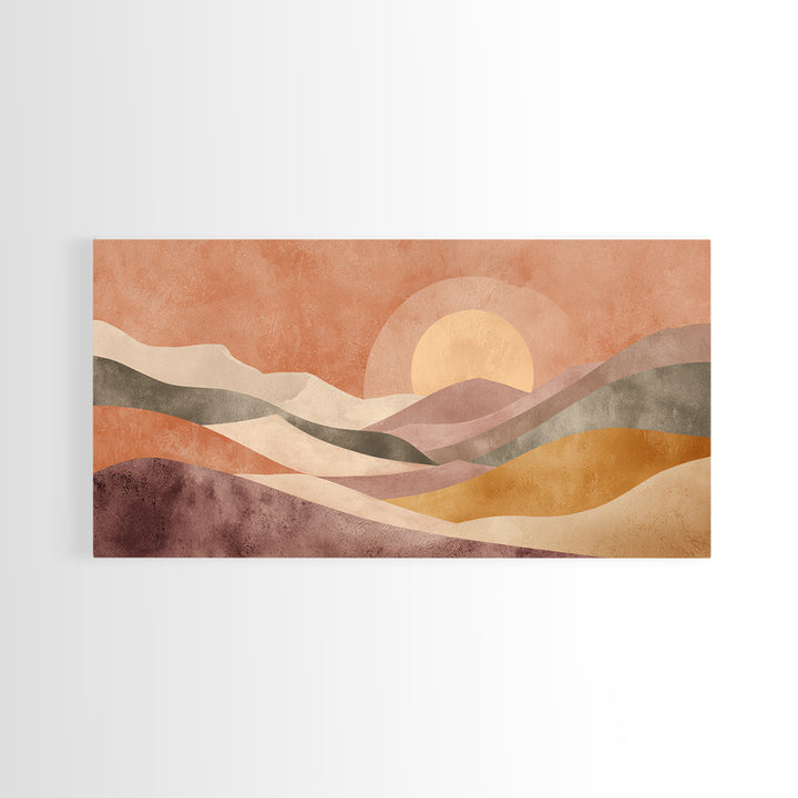 Sunrise over Rolling Dunes in Muted Peach Canvas Print, Boho Art, Art Deco, Living Room Decor, Bohemian, Modern Wall Art, BOH-2x1-17