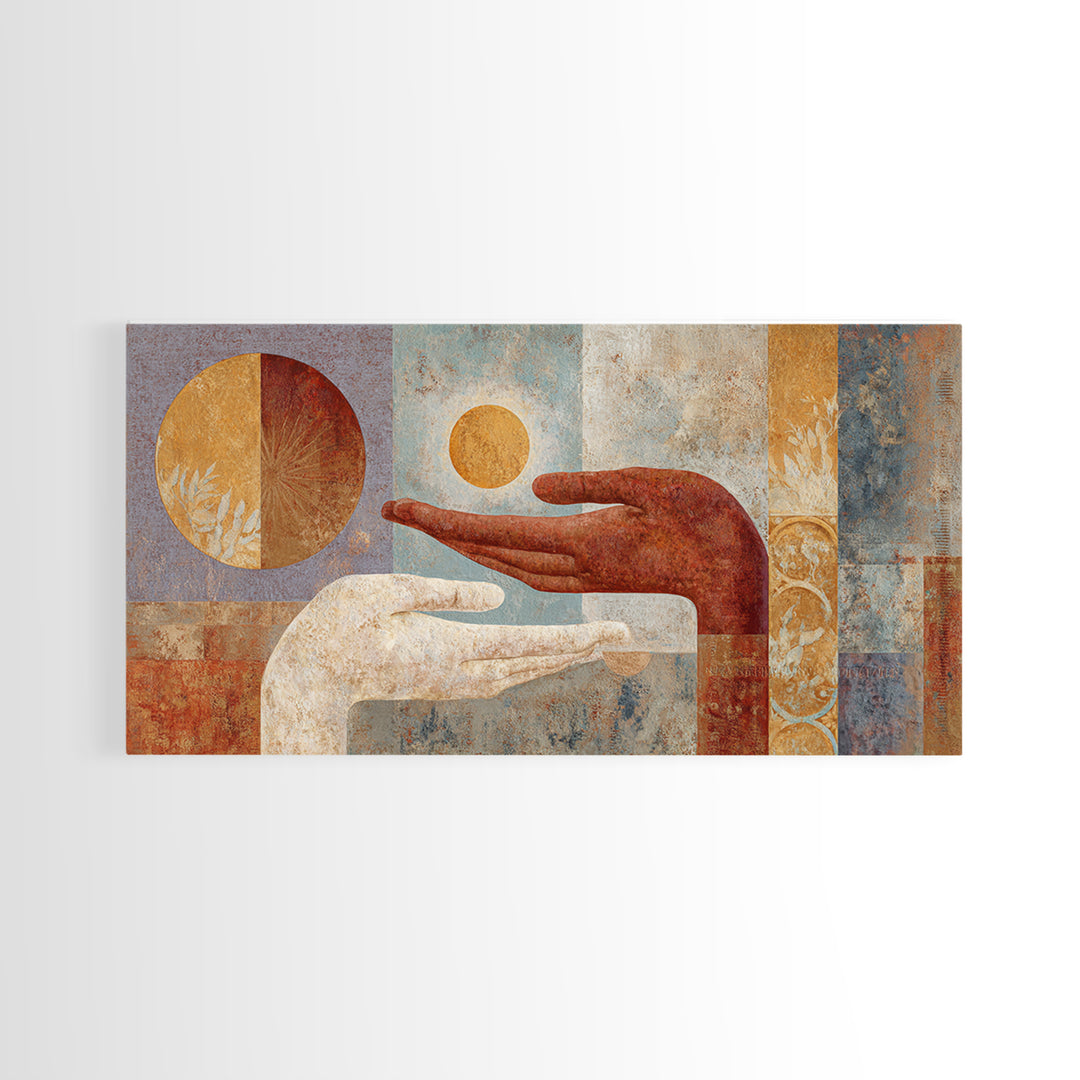 Mystic Hand Holding a Tiny Sun Canvas Print, Boho Art, Art, Living Room Decor, Abstract Art, Bohemian, Wallart, Art Nouveau, BOH-2x1-2