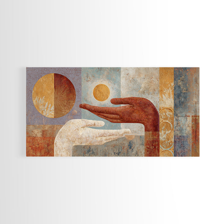 Mystic Hand Holding a Tiny Sun Canvas Print, Boho Art, Art, Living Room Decor, Abstract Art, Bohemian, Wallart, Art Nouveau, BOH-2x1-2