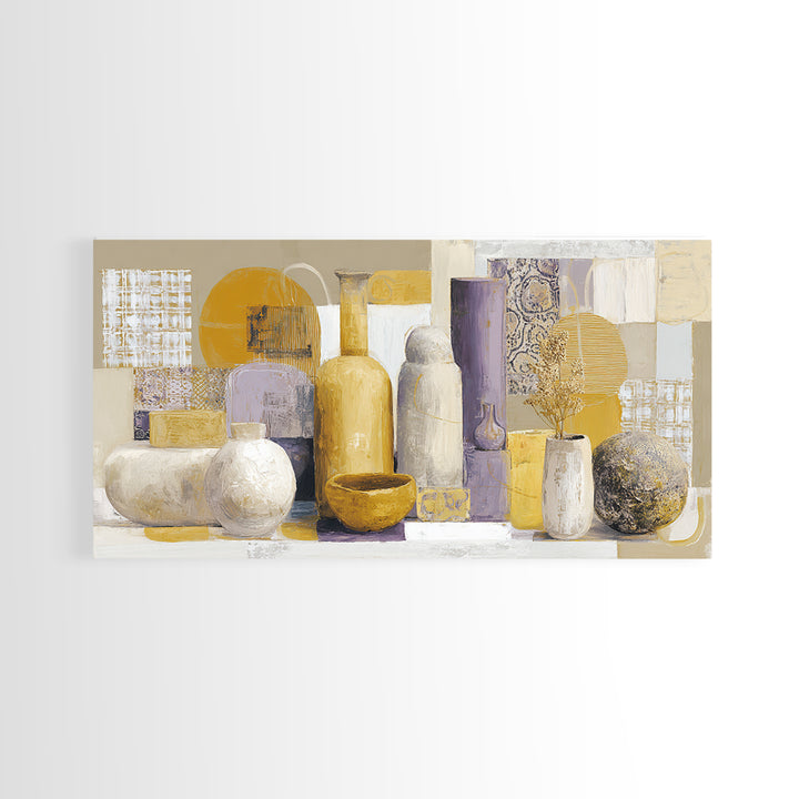 Organic Shape Collage Framed Canvas Print, Boho Art, Statement Artwork, Living Room Decor, Abstract Art, Bohemian, Art Prints, BOH-2x1-20