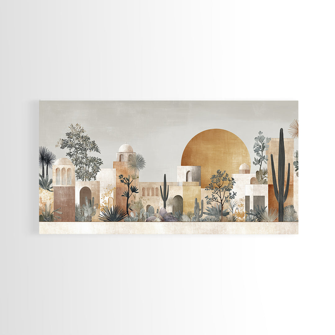 Desert Sun with Cactus and Warm Clay Canvas Print, Boho Art, Artwork, Living Room Decor, Fine Art, Bohemian, Boho Decor, BOH-2x1-21