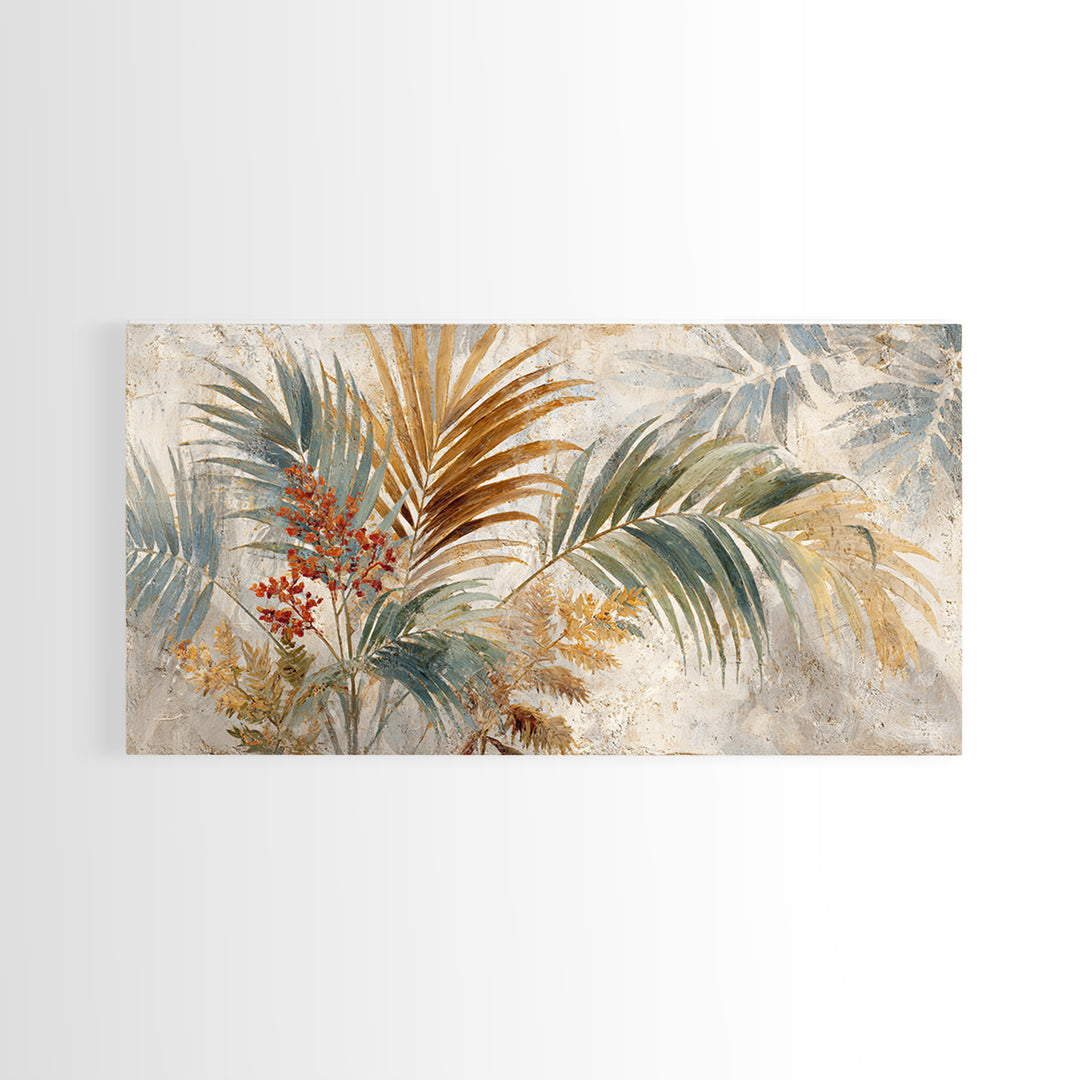 Terracotta Palm Leaves Framed Canvas Print, Boho Art, Wallart, Living Room Decor, Fine Art, Bohemian, Living Room Wall Art, BOH-2x1-25