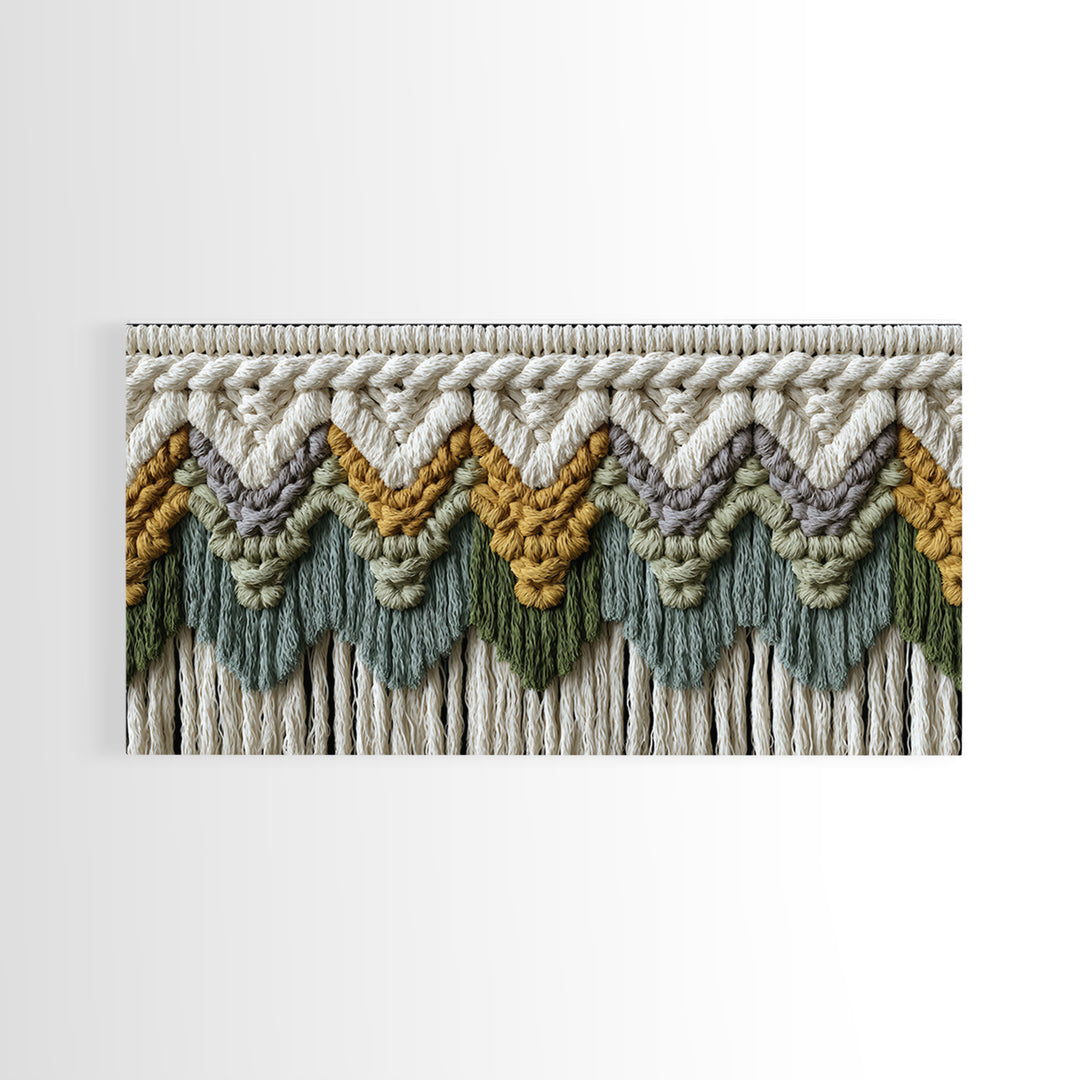 Macrame Geometric Fringe Pattern Framed Canvas Print, Boho Art, Room Decor, Living Room Decor, Fine Art, Bohemian, Printable, BOH-2x1-27