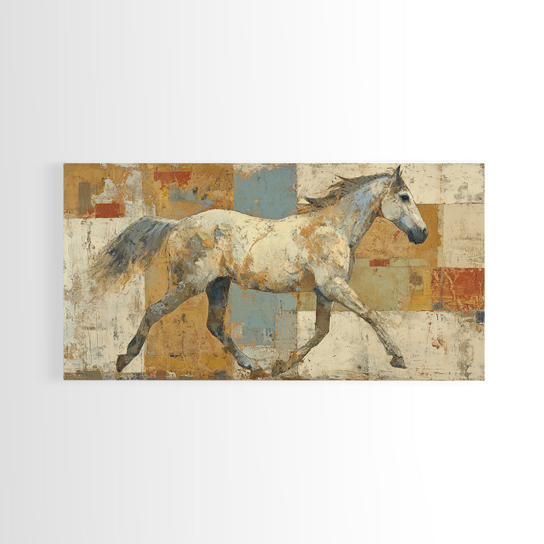 Wild Horse in Dusty Golden Light Framed Canvas Print, Boho Art, Wall Art, Living Room Decor, Fine Art, Bohemian, Art Deco, BOH-2x1-28