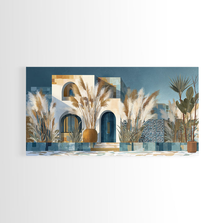 Bohemian Vase with Dried Pampas Grass Framed Canvas Print, Boho Art, Art Nouveau, Living Room Decor, Watercolor Art, Bohemian, BOH-2x1-29