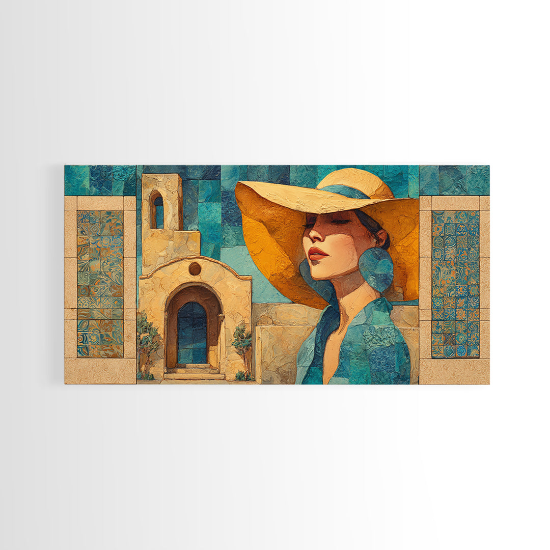 Desert Woman Portrait Framed Canvas Print, Boho Art, Wall Decor, Living Room Decor, Oil Painting, Bohemian, Art Nouveau, BOH-2x1-35
