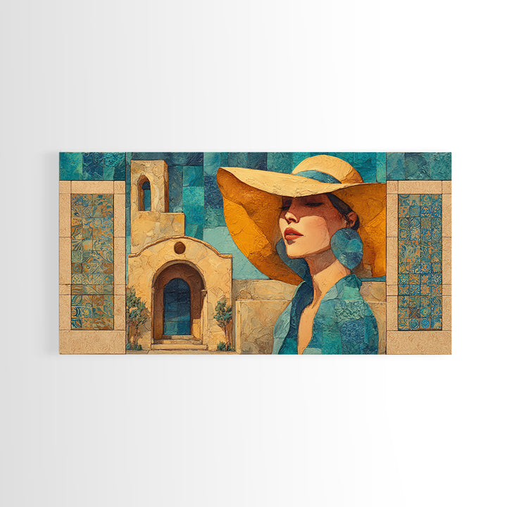 Desert Woman Portrait Framed Canvas Print, Boho Art, Wall Decor, Living Room Decor, Oil Painting, Bohemian, Art Nouveau, BOH-2x1-35