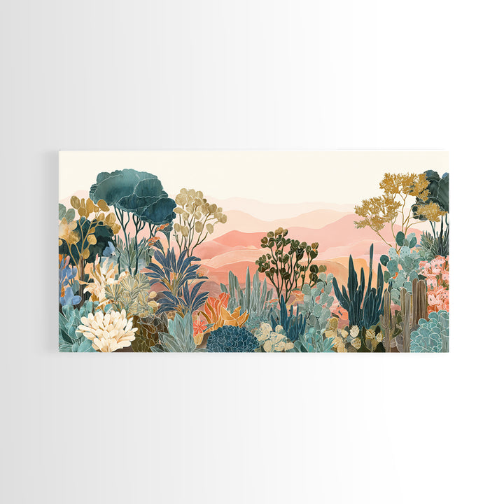 Sunrise over Rolling Dunes in Muted Peach Canvas Print, Boho Art, Art Deco, Living Room Decor, Bohemian, Modern Wall Art, BOH-2x1-41