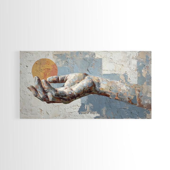 Mystic Hand Holding a Tiny Sun Framed Canvas Print, Boho Art, Printable, Living Room Decor, Bohemian, Abstract Wall Art, BOH-2x1-50