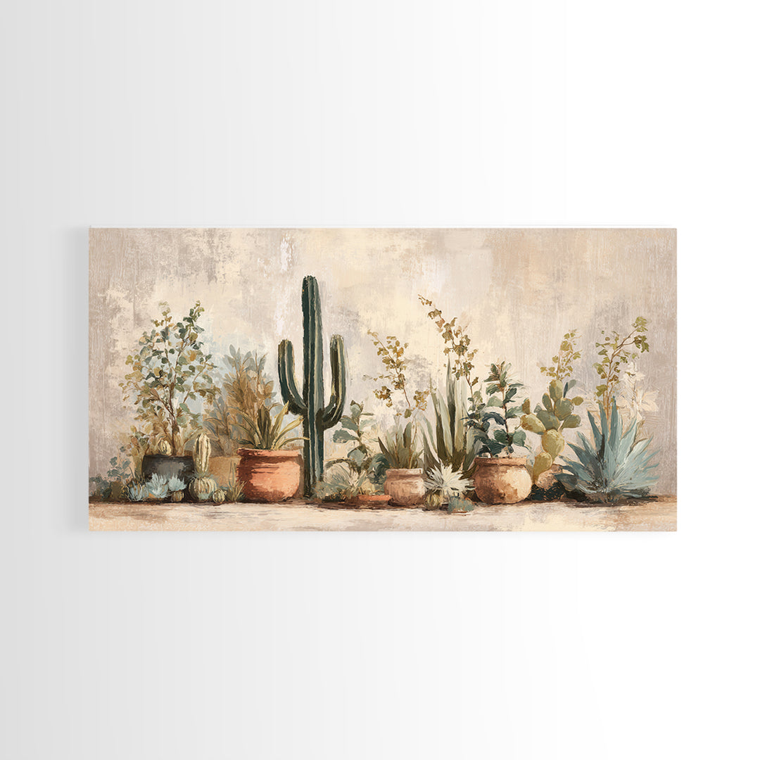 Warm Neutral Cactus Garden Illustration Canvas Print, Boho Art, Art Prints, Living Room Decor, Watercolor Art, Bohemian, BOH-2x1-62
