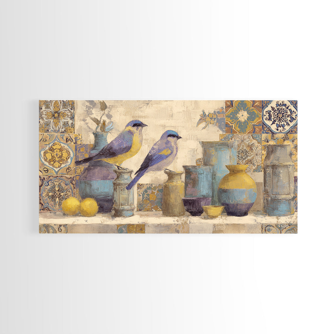 Boho Bird Pair Canvas Print, Boho Art, Printable Wall Art, Living Room Decor, Bohemian, Abstract Wall Art, Boho Wall Art, BOH-2x1-64