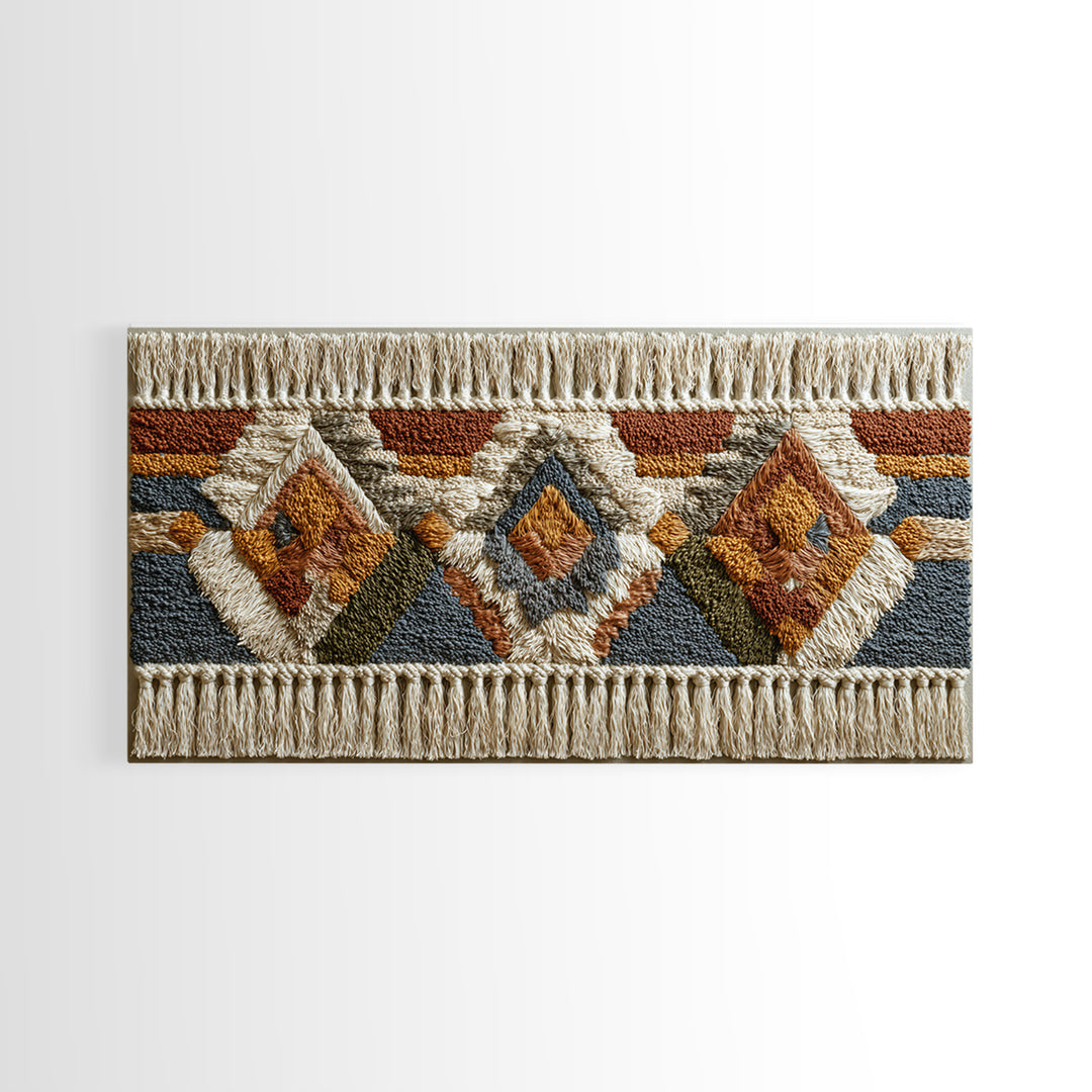 Macrame Geometric Fringe Pattern Framed Canvas Print, Boho Art, Contemporary Art, Living Room Decor, Abstract Art, Bohemian, BOH-2x1-75