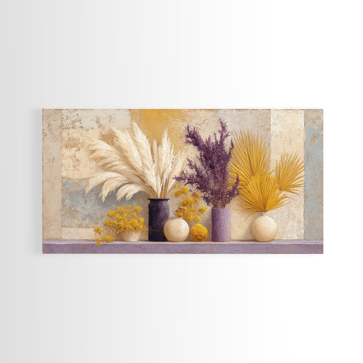 Bohemian Vase with Dried Pampas Grass Canvas Print, Boho Art, Abstract Wall Art, Living Room Decor, Oil Painting, Bohemian, BOH-2x1-77