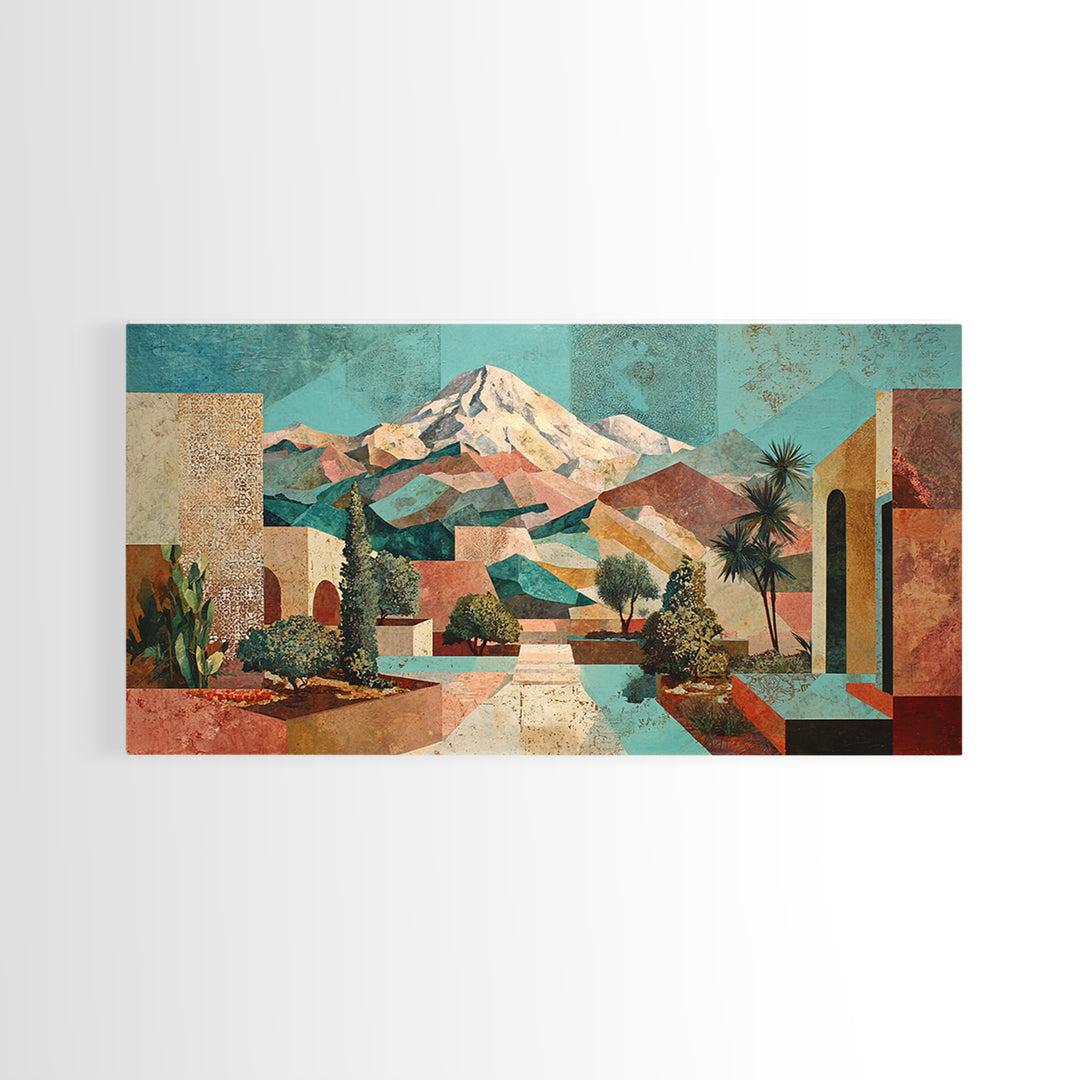 Earth Tone Mountain and River Abstraction Framed Canvas Print, Boho Art, Gallery Decor, Living Room Decor, Fine Art, Bohemian, BOH-2x1-79