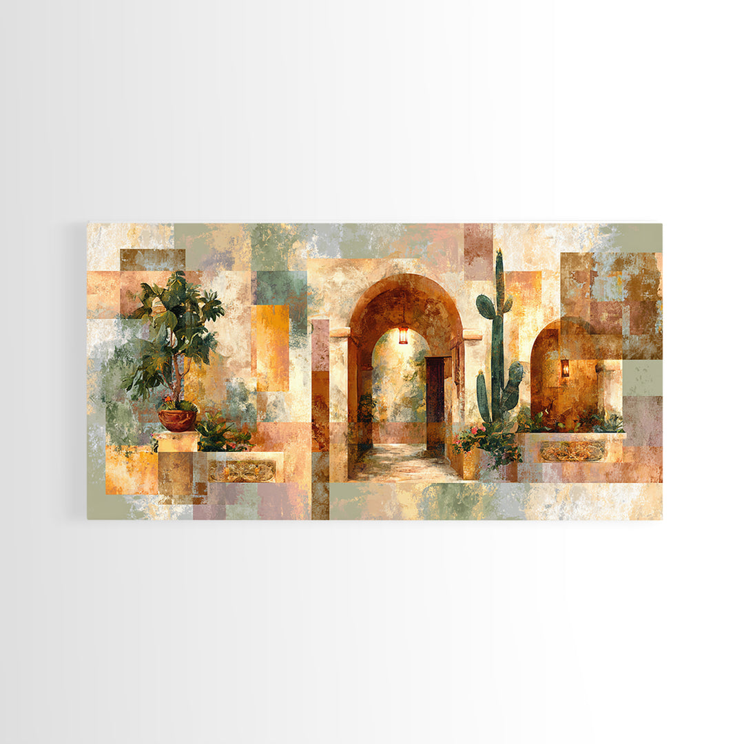 Desert Sun with Cactus and Warm Clay Canvas Print, Boho Art, Modern Wall Art, Living Room Decor, Fine Art, Bohemian, BOH-2x1-93