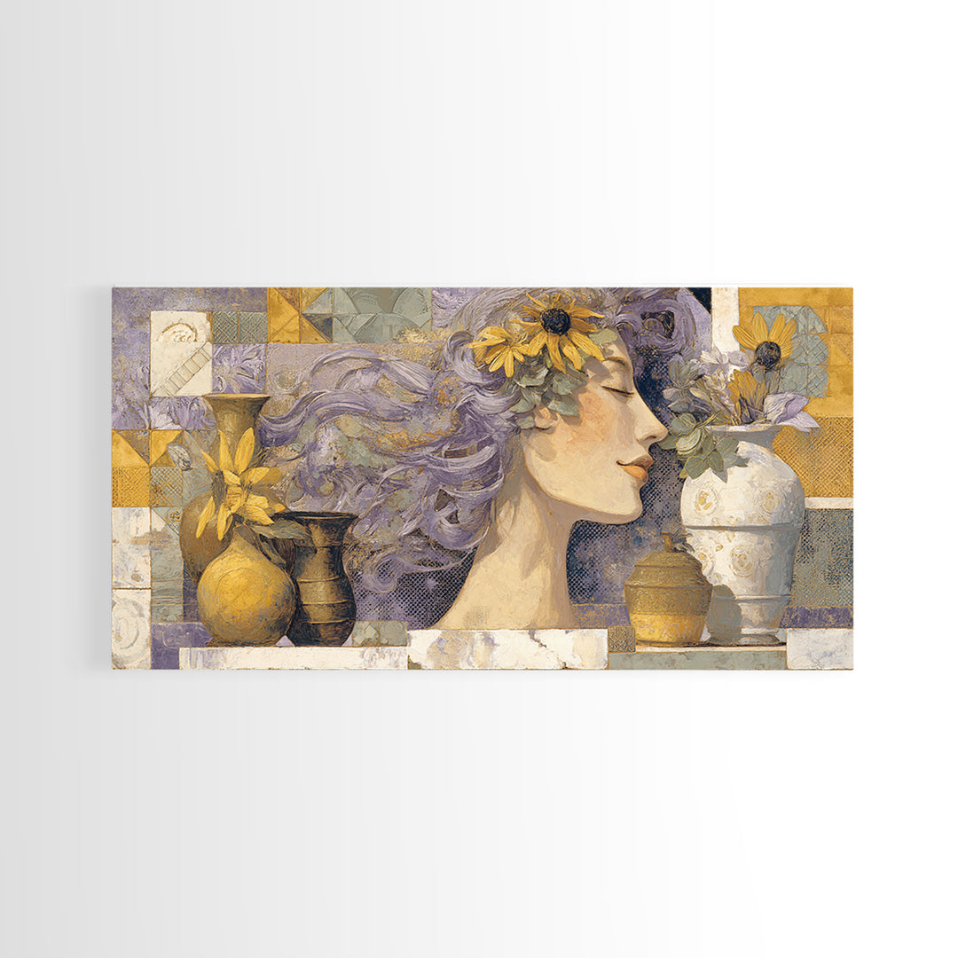 Abstract Female Face Framed Canvas Print, Boho Art, Boho Wall Art, Living Room Decor, Fine Art, Bohemian, Statement Artwork, BOH-2x1-96