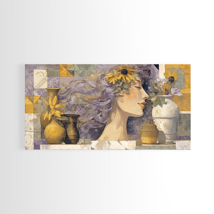 Abstract Female Face Framed Canvas Print, Boho Art, Boho Wall Art, Living Room Decor, Fine Art, Bohemian, Statement Artwork, BOH-2x1-96
