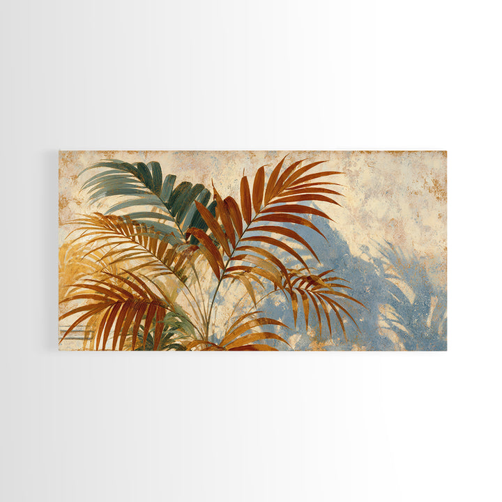 Terracotta Palm Leaves Framed Canvas Print, Boho Art, Boho Decor, Living Room Decor, Fine Art, Bohemian, Textured Painting, BOH-2x1-97