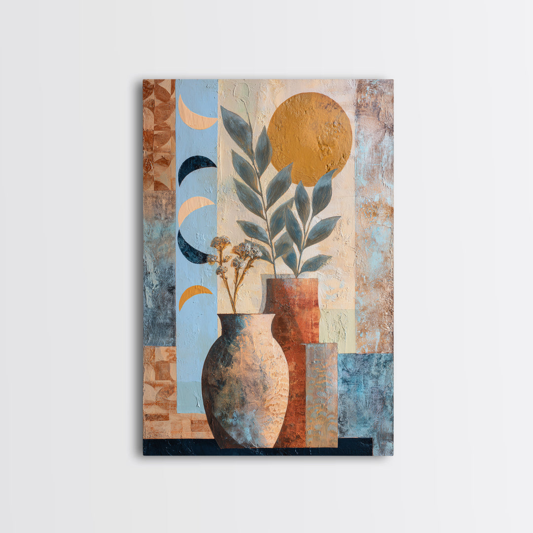Moon Phases Above Botanical Silhouettes Canvas Print, Boho Art, Art Prints, Living Room Decor, Watercolor Art, Bohemian, BOH-2x3-10