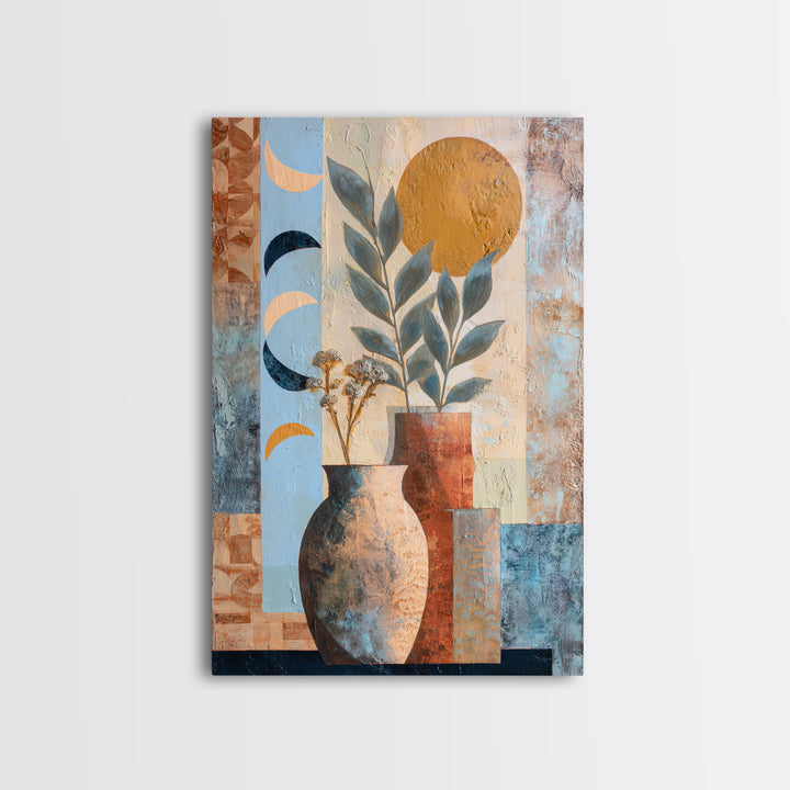 Moon Phases Above Botanical Silhouettes Canvas Print, Boho Art, Art Prints, Living Room Decor, Watercolor Art, Bohemian, BOH-2x3-10