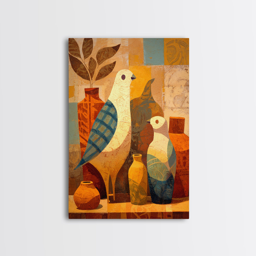 Boho Bird Pair Framed Canvas Print, Boho Art, Art Nouveau, Living Room Decor, Bohemian 500, Wall Print, Set of Prints, BOH-2x3-100