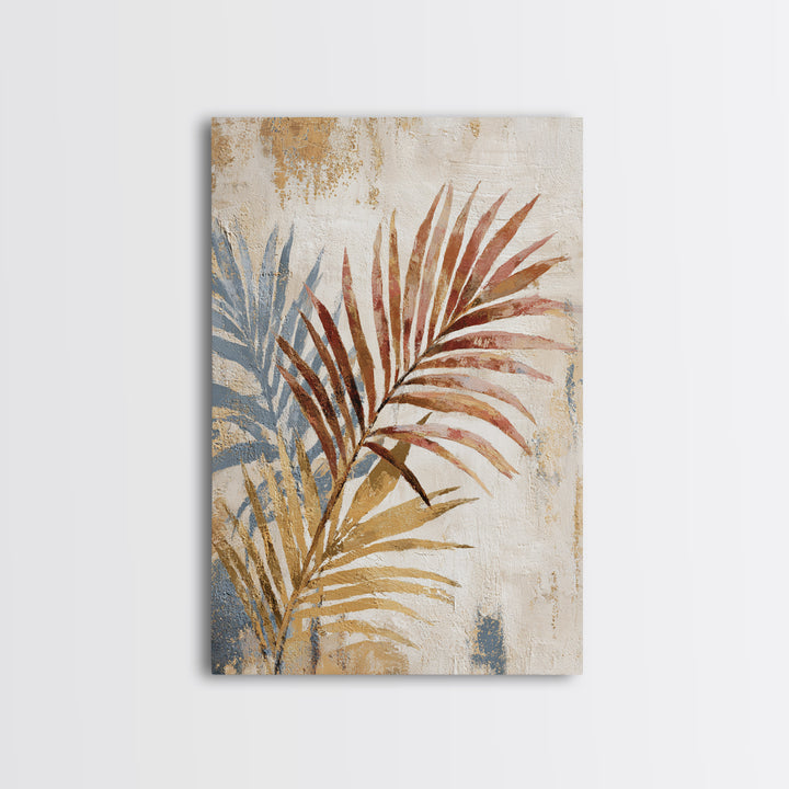 Terracotta Palm Leaves Framed Canvas Print, Boho Art, Digital Print, Living Room Decor, Fine Art, Bohemian, Gallery Decor, BOH-2x3-13