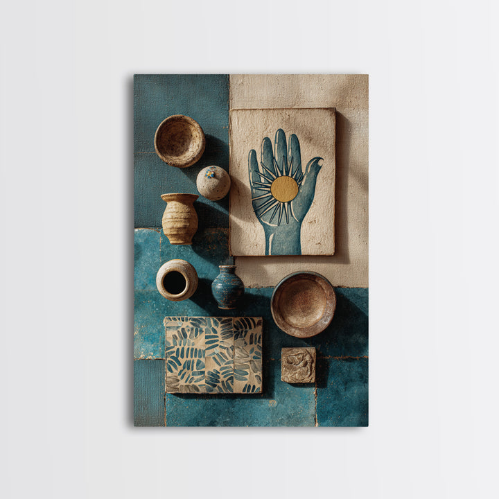 Mystic Hand Holding a Tiny Sun Canvas Print, Boho Art, Art Print, Living Room Decor, Oil Painting, Bohemian, Digital Print, BOH-2x3-14