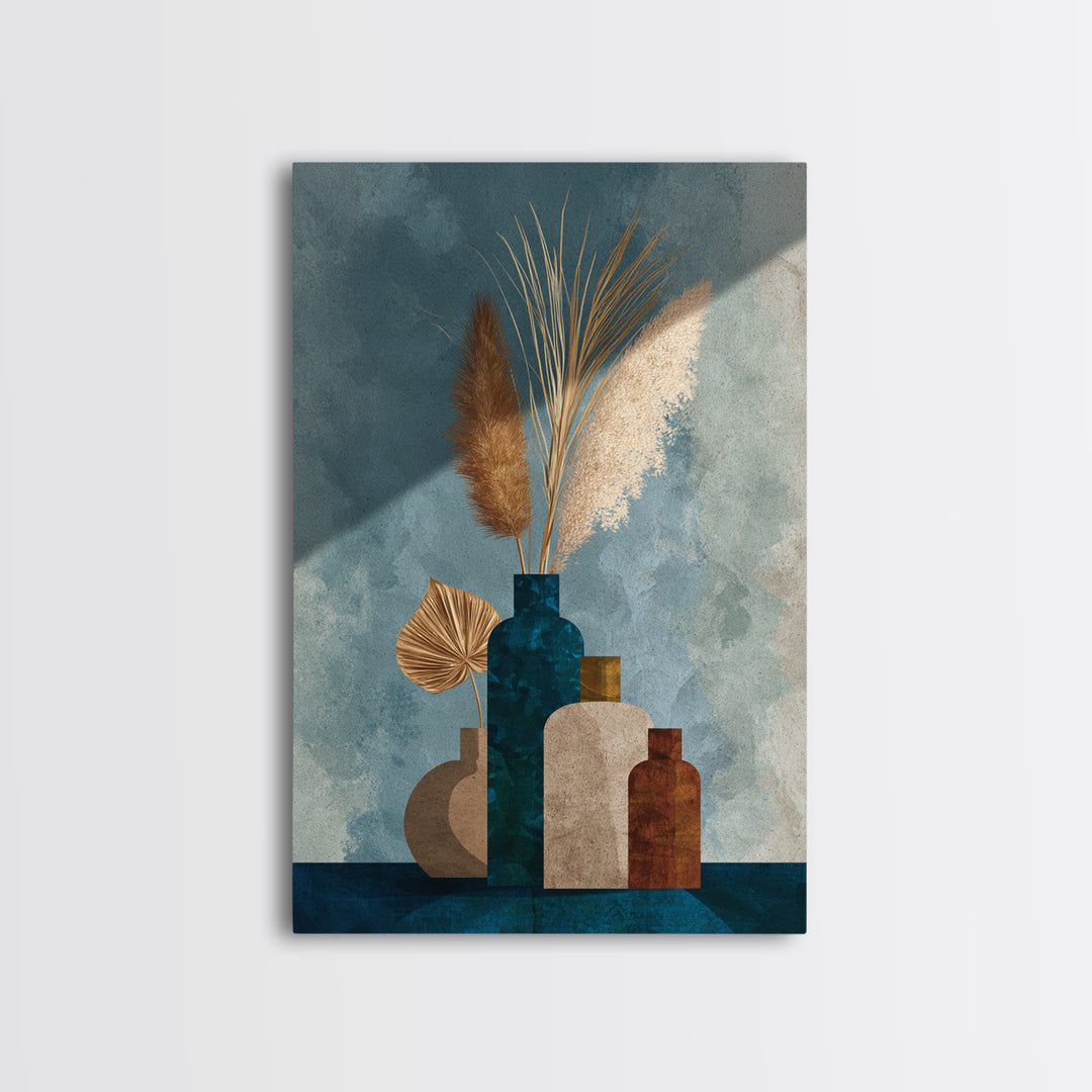 Bohemian Vase with Dried Pampas Grass Framed Canvas Print, Boho Art, Printable Art, Living Room Decor, Abstract Art, Bohemian, BOH-2x3-17
