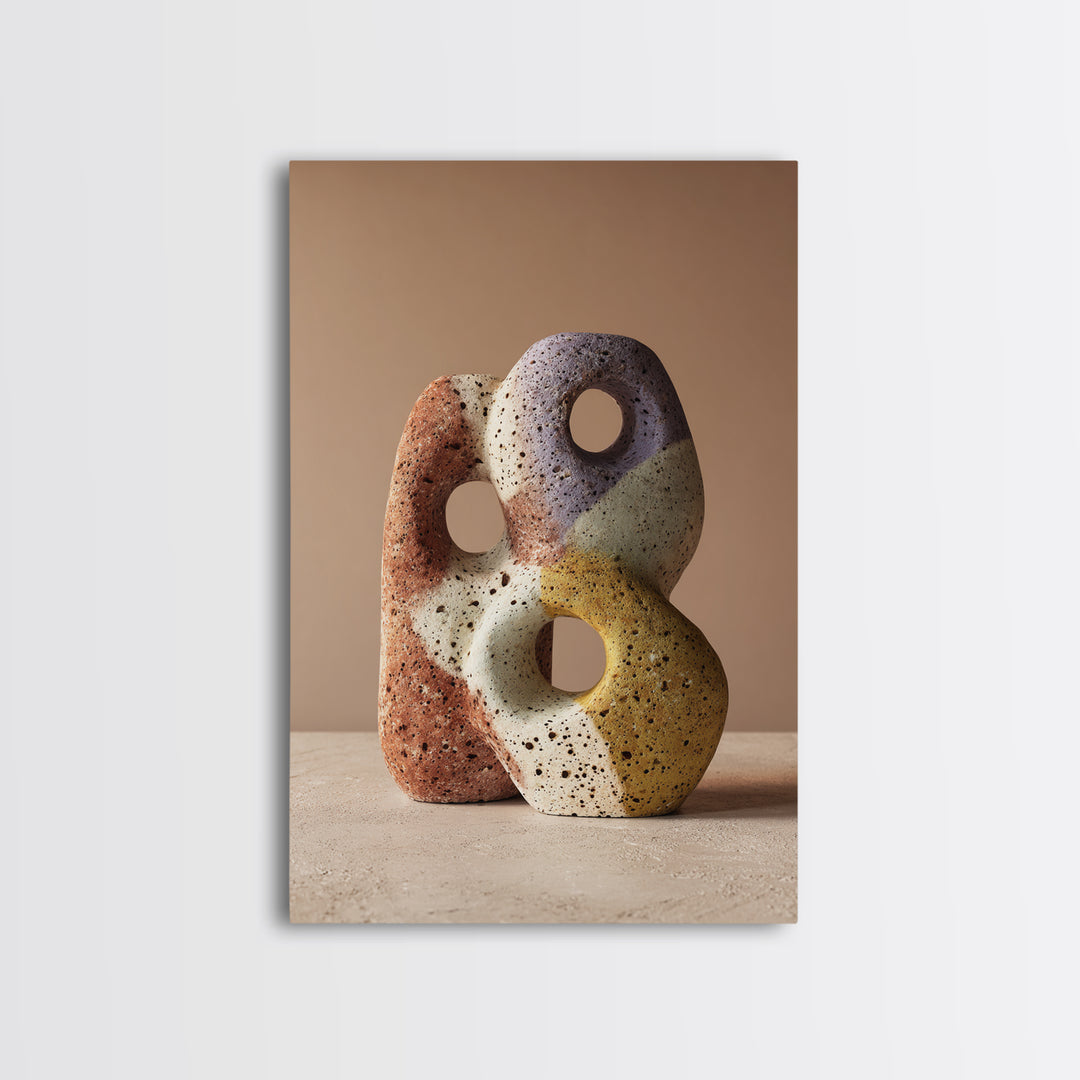 Abstract Clay Shapes Framed Canvas Print, Boho Art, Contemporary Art, Living Room Decor, Abstract Art, Bohemian, Art Deco, BOH-2x3-24