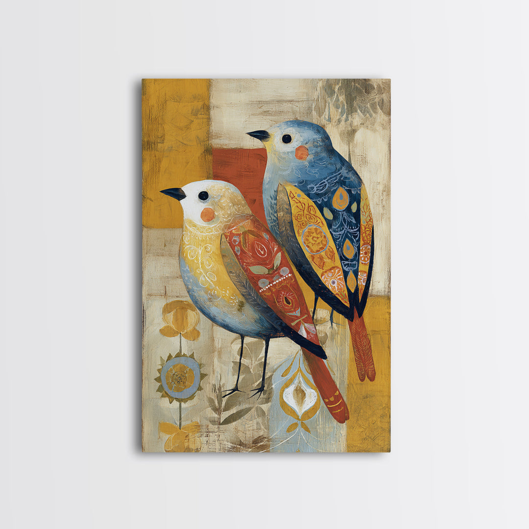 Boho Bird Pair Framed Canvas Print, Boho Art, Gallery Decor, Living Room Decor, Fine Art, Bohemian, Home Decor, Wall Decor, BOH-2x3-28