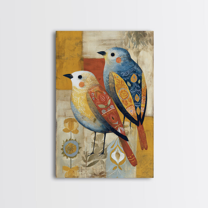 Boho Bird Pair Framed Canvas Print, Boho Art, Gallery Decor, Living Room Decor, Fine Art, Bohemian, Home Decor, Wall Decor, BOH-2x3-28