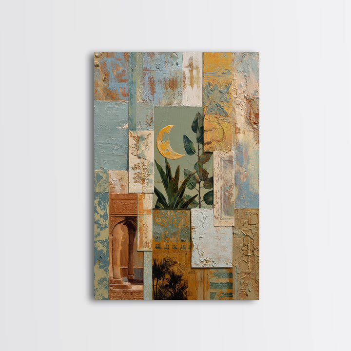 Sage Green Eucalyptus and Crescent Moon Canvas Print, Boho Art, Artwork, Living Room Decor, Fine Art, Bohemian, Boho Decor, BOH-2x3-31
